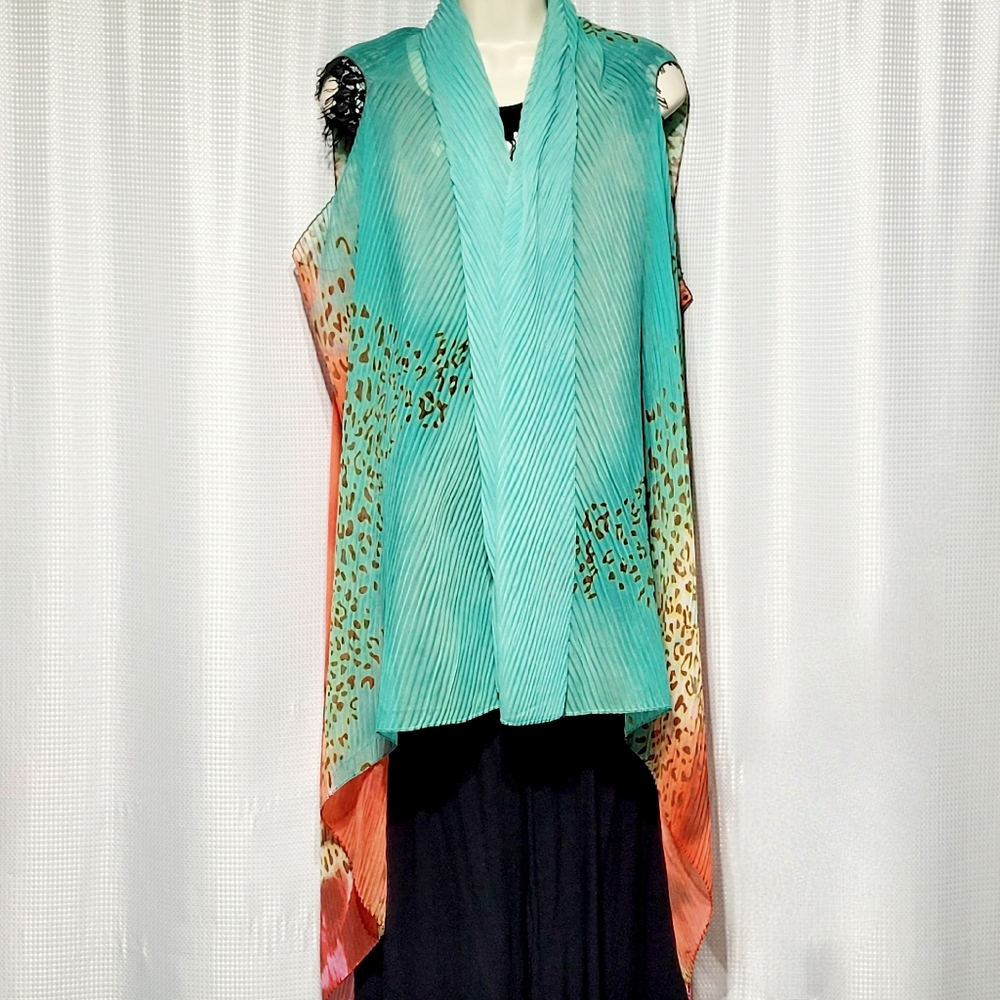 Linda Anderson Hawaiian Tropical Floral Cheetah Print Kimono Wrap Duster (M**) - Picture 2 of 10